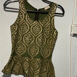 SAYLOR Olive and Gold Patterned Blouse
